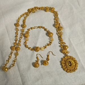 ❤️VTG 3 PHILLIPINE MARIA CLARA TAMBOURINE 925 VERMEIL NECKLACE BRACELET EARRINGS